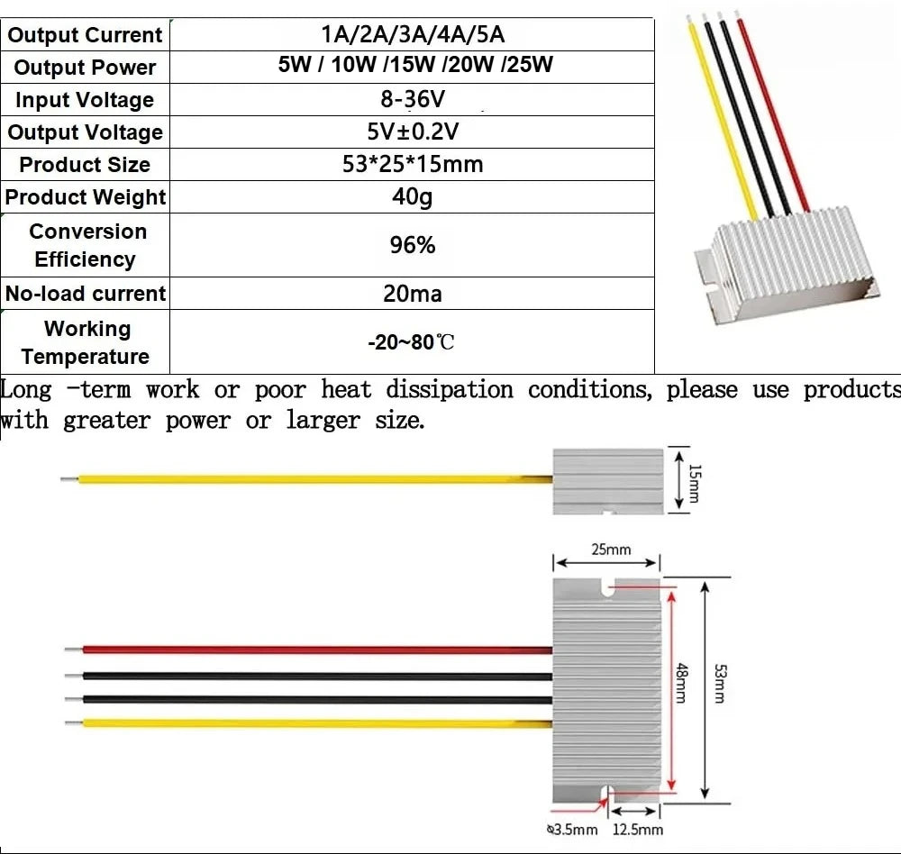 DC-DC 12V 24V to 5V 1A-5A Step-down Module Input Voltage 8-36V to 5V 5A 25W for Switching Power Converter Voltage Regulator CE