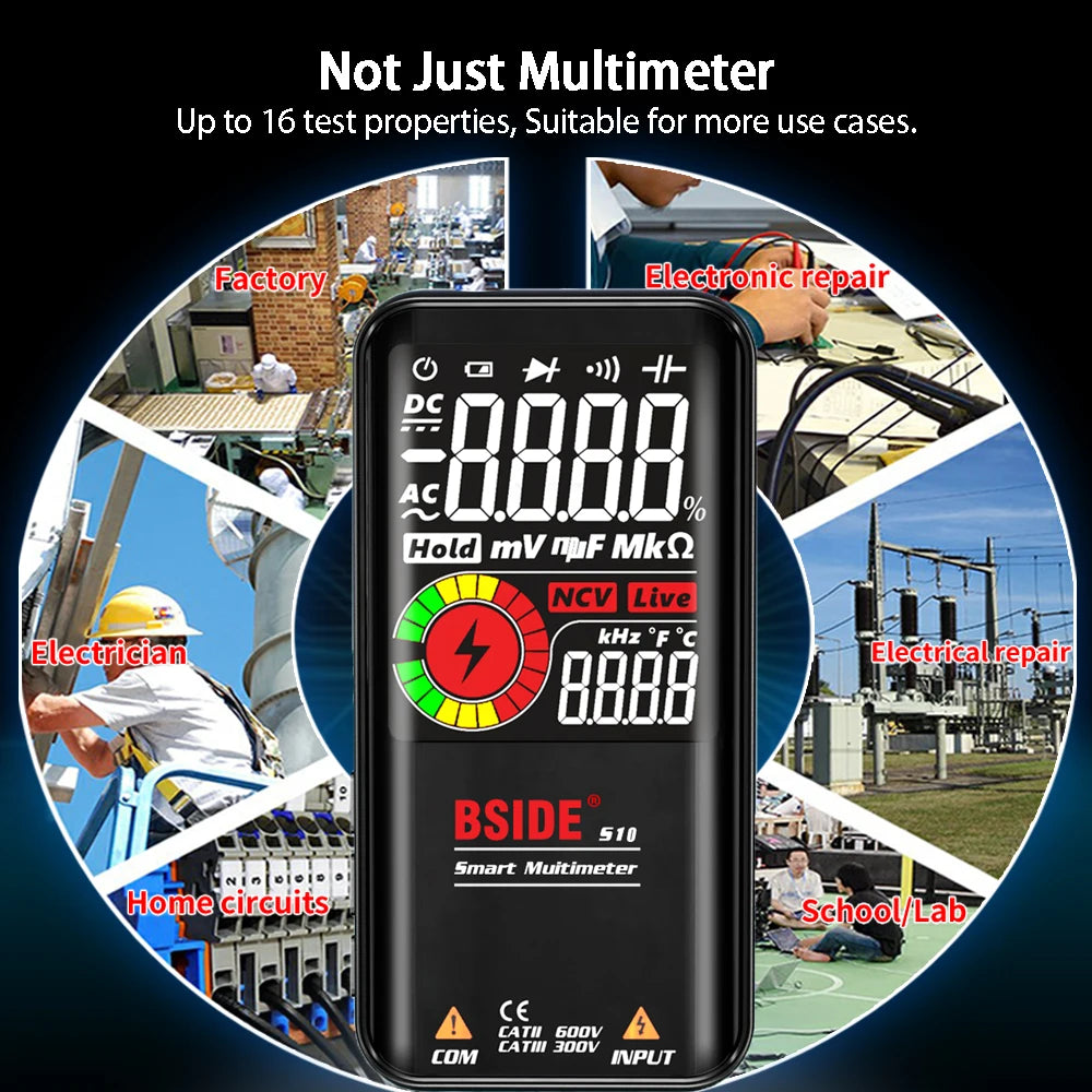 BSIDE Profesional Digital Multimeter Smart 9999 EMF Multitester DC AC Voltage Capacitor Ohm Diode Live Electric Tester USB charg