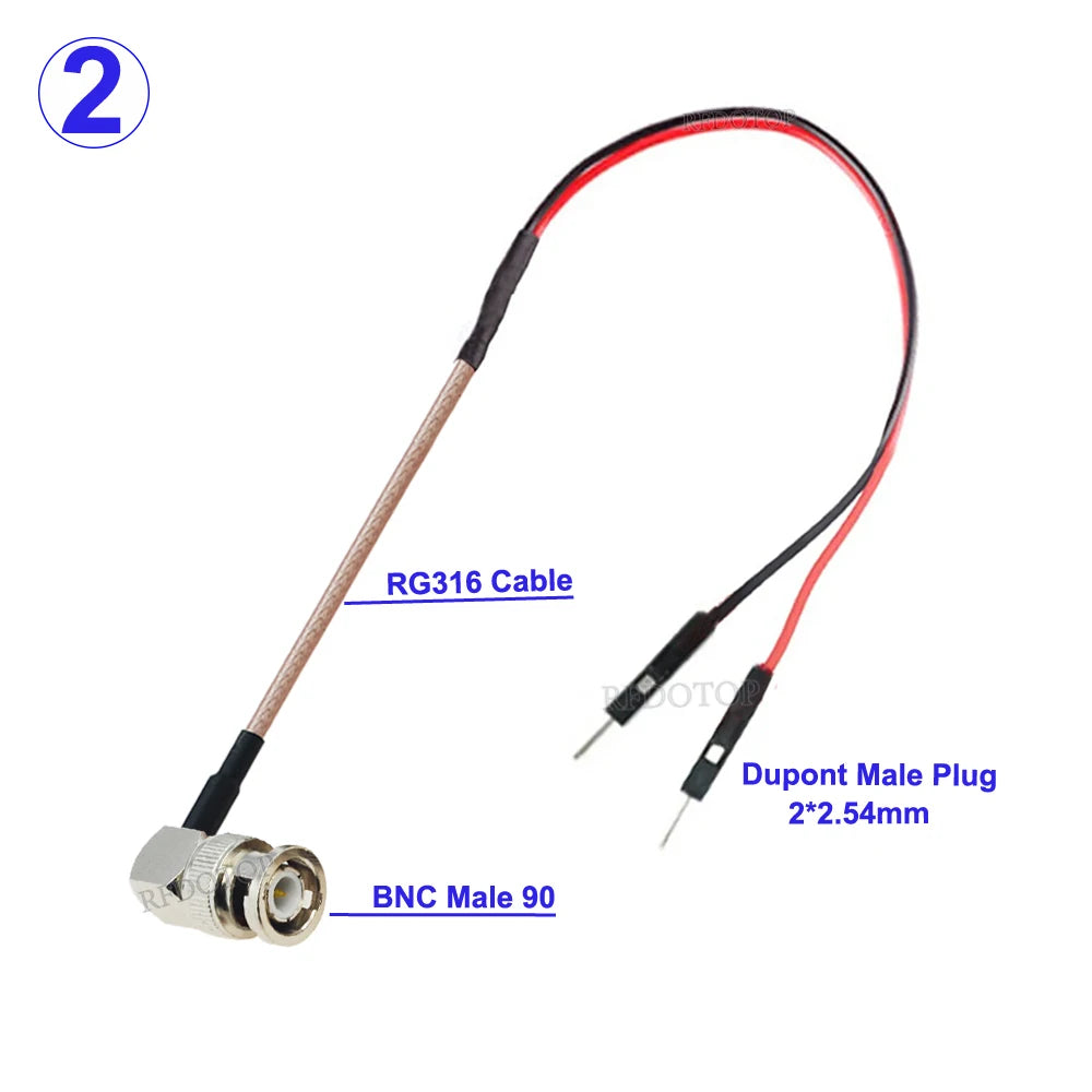 1PCS RG-316 BNC to DuPont Cable Q9 BNC Male / Female to 2 DuPont 2.54mm Male Plug Test Line RG316 Extension Jumper 10CM-20M