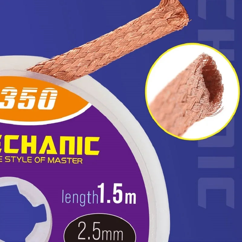 MECHANIC R350 Series Width 1.0-4.0mm Length 1.5m Solder Remove Cord Pure Copper Braid Tin Absorption Belt Single Layer Wick Wire