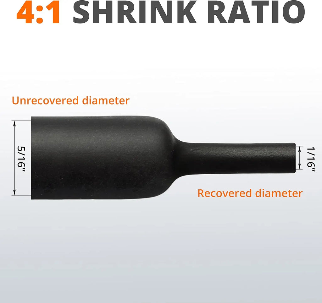 Φ4mm-Φ52mm Heat Shrink Tubing-4:1 Ratio Dual Wall Adhesive Lined Shrinkable Wire Wrap Tube Waterproof Industrial Black