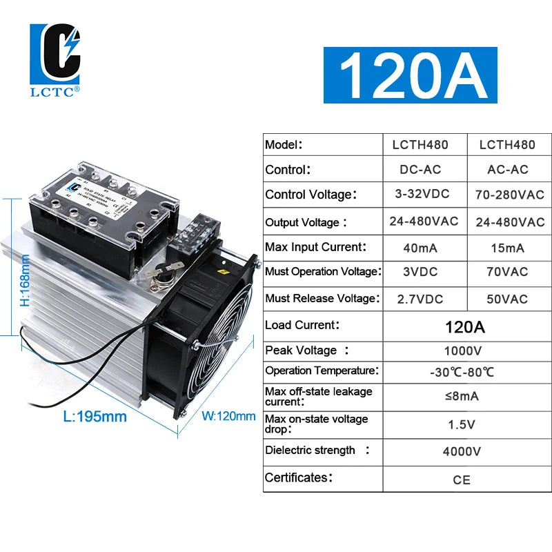 LCTC Three Phase Solid State Relay SSR Zero Cross 3-phase Load Relay 3-32VDC Control With Radiator 380V10A 25A 40A 60A 80A 100A