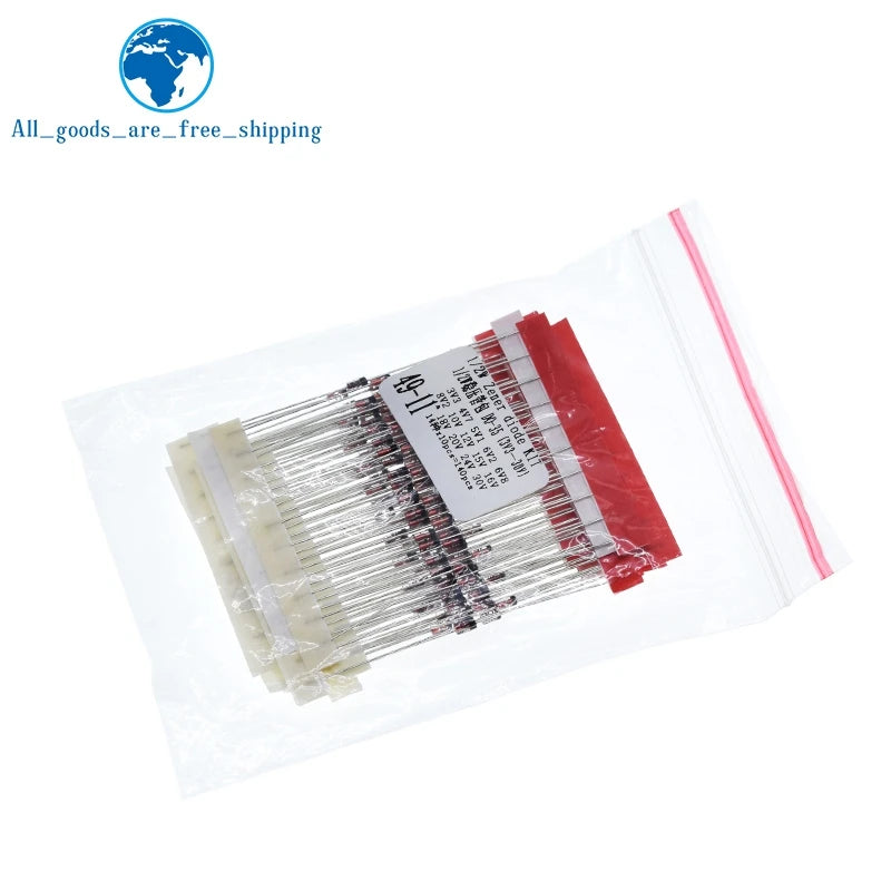140pcs 1/2W Zener Diode Assorted Kit DO-35 0.5W 3.3V-30V 14Values Each 10pcs DIY Sample Set