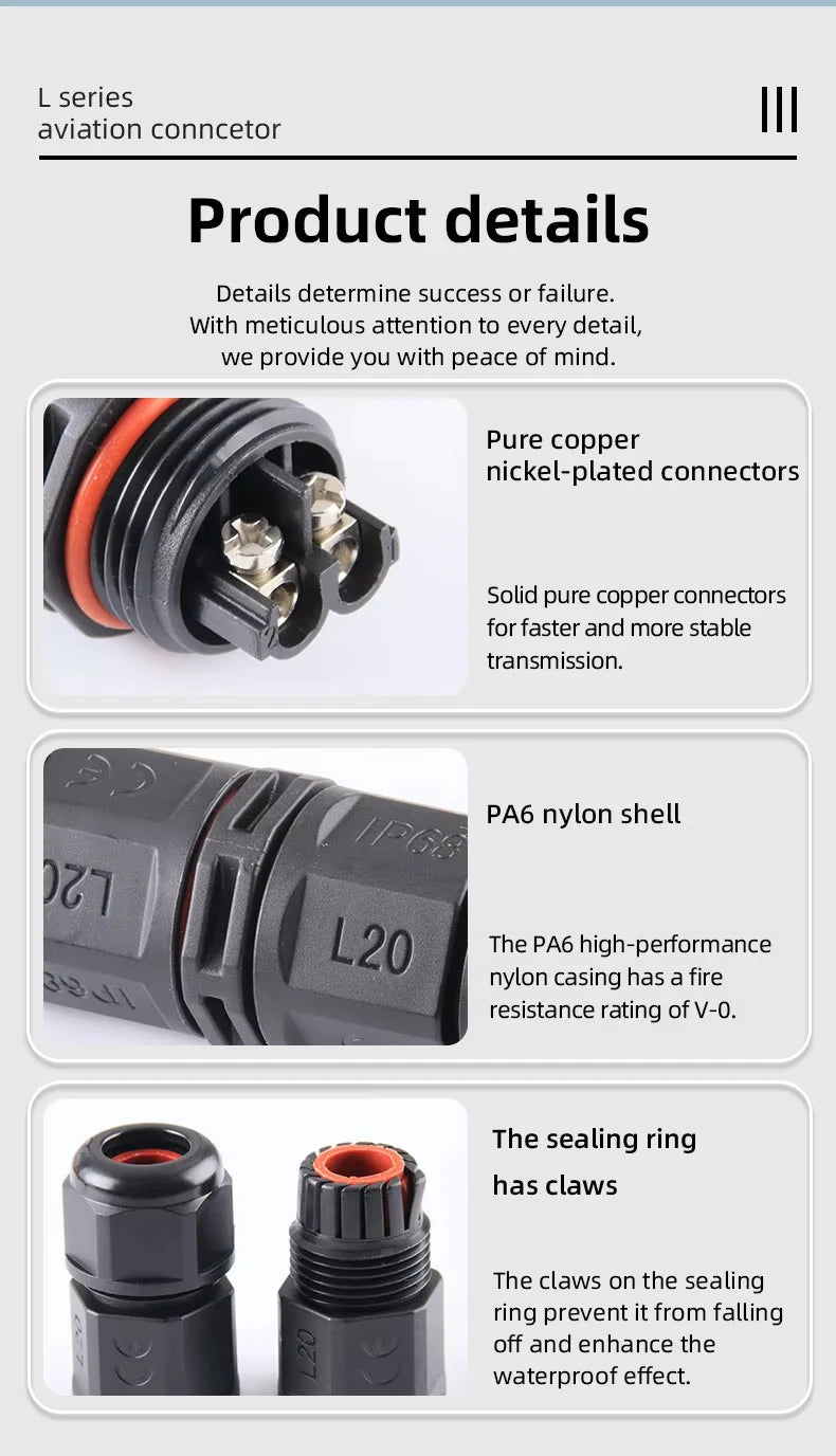 IP68 Waterproof Connector L20 20A LED Light Outdoor Cable Wire Quick Terminal Connector 2Pin 3Pin 4Pin 5Pin 6Pin Screw Wiring Ju