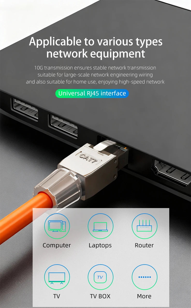 Reusable Toolless RJ45 Connector Cat7 FTP Shielded Metal Plug 22AWG 24AWG 26AWG 10Gbps High Speed Ethernet Terminator