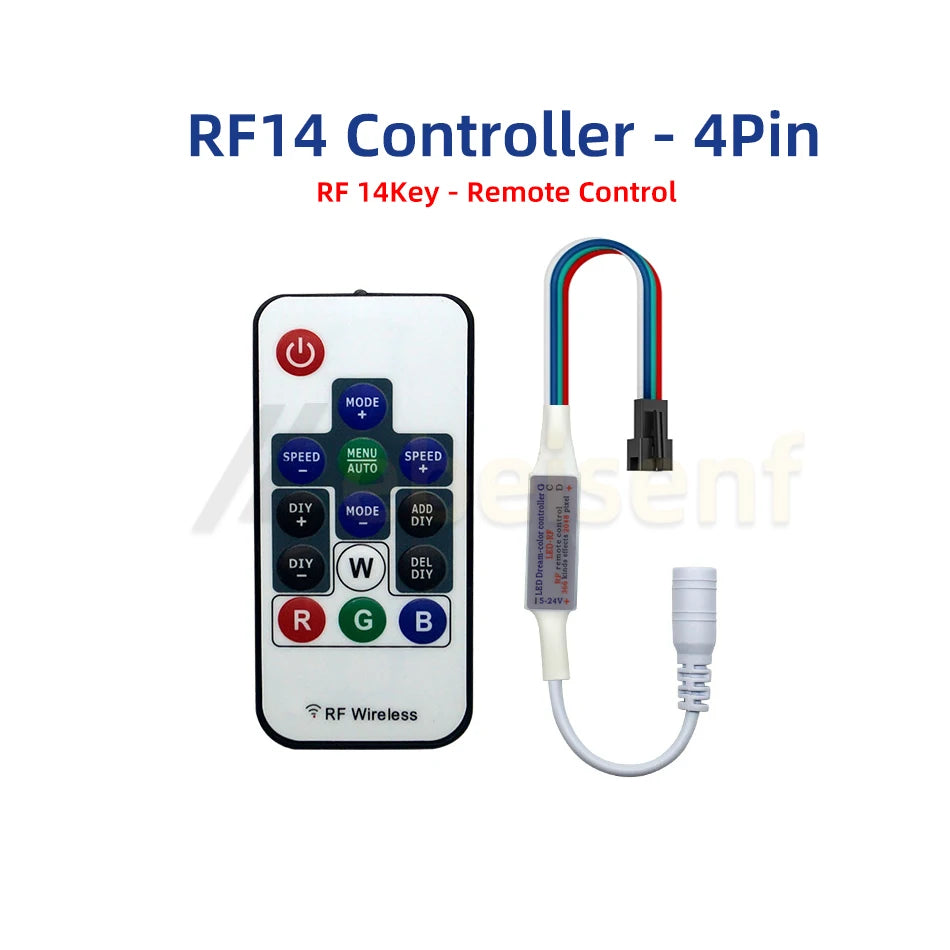 WS2813 WS2815 Pixels LED Strip Controller DC 5V 12V 24V Addressable Dual Signal 4Pin Mini Dimmer 21-Key RF/Bluetooth Controls