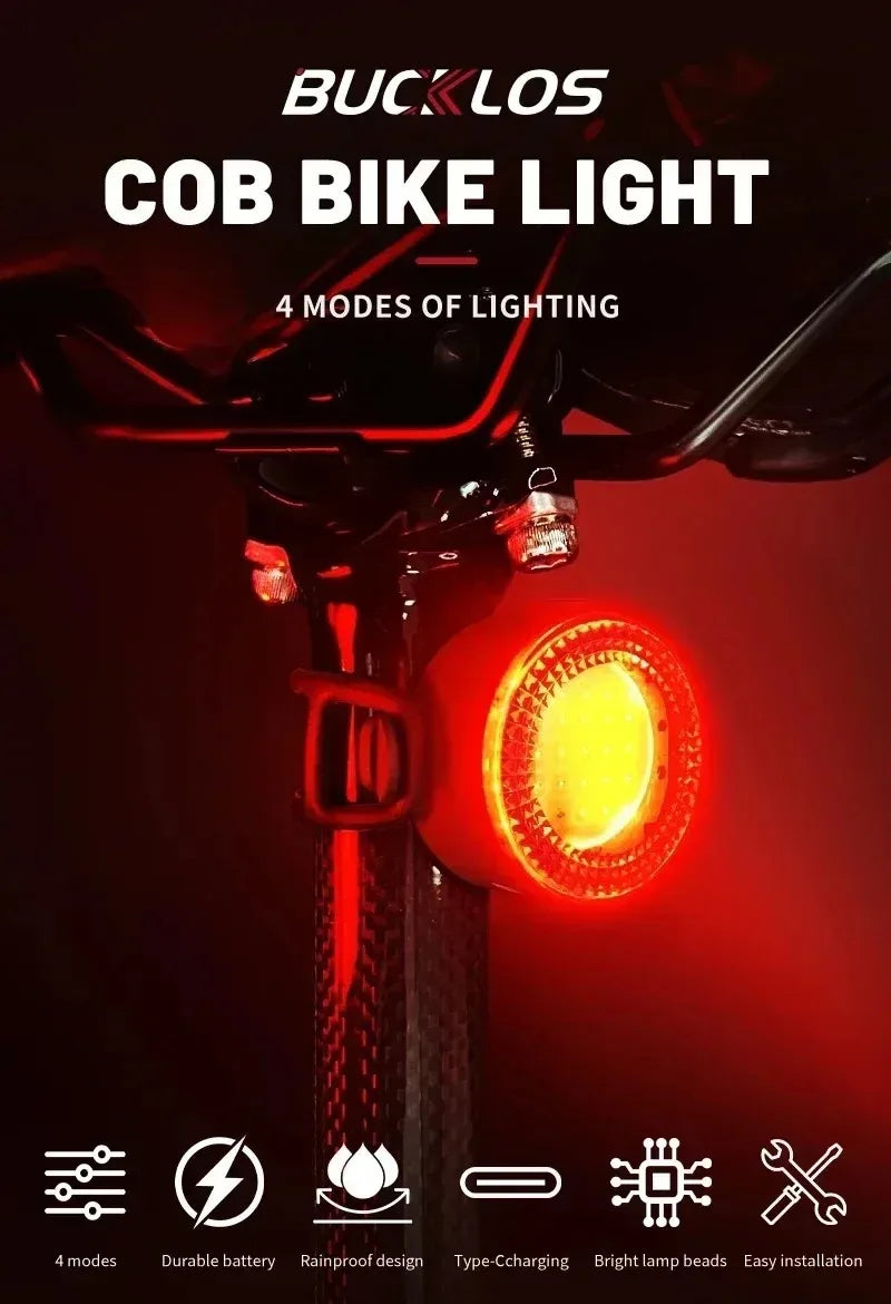 BUCKLOS Bicycle Rear Light Front Light 1100mAh LED COB Waterproof Bike Lamp USB Rechargeable Mtb Road Bike Taillights Bike Parts