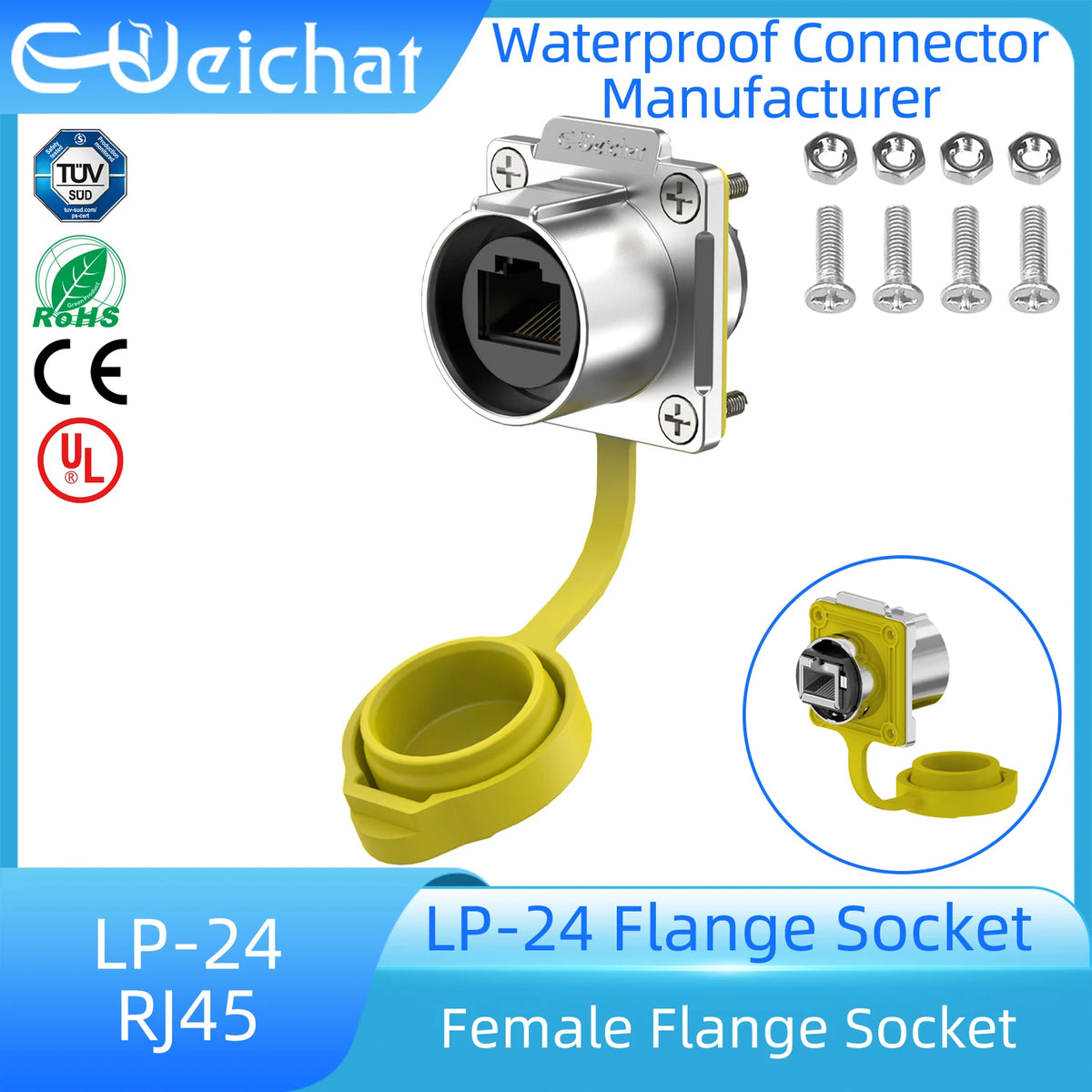 LP24 Waterproof RJ45 Connector IP68 Industrial Ethernet LAN Cable Connector Outdoor Modular Jack Network Connector