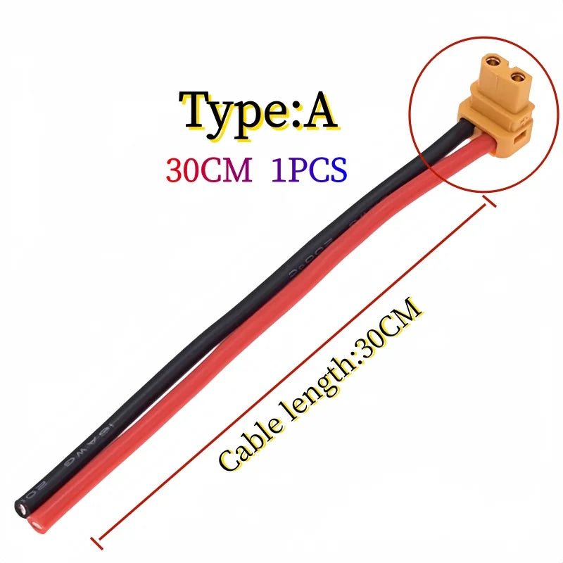 Amass XT30 Male Female Connector, XT30ULW-F Plug XT30U-M R/A 16AWG Silicone Cable Elbow Battery Charging Cable for RC Quadcopter
