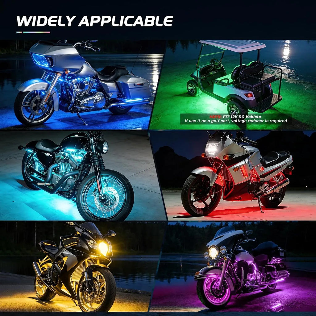Nilight 8PCS Motorcycle RGB Led Light Kit Waterproof Multi-Color Atmosphere Lights Lamp with 4Key RF Wireless Remote for Harley Davidson Honda Kawasaki Suzuki