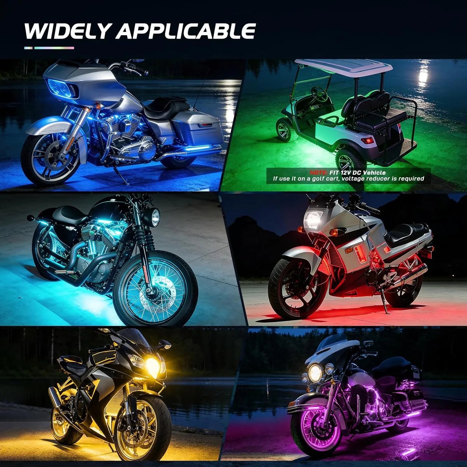 Nilight 8PCS Motorcycle RGB Led Light Kit Waterproof Multi-Color Atmosphere Lights Lamp with 4Key RF Wireless Remote for Harley Davidson Honda Kawasaki Suzuki