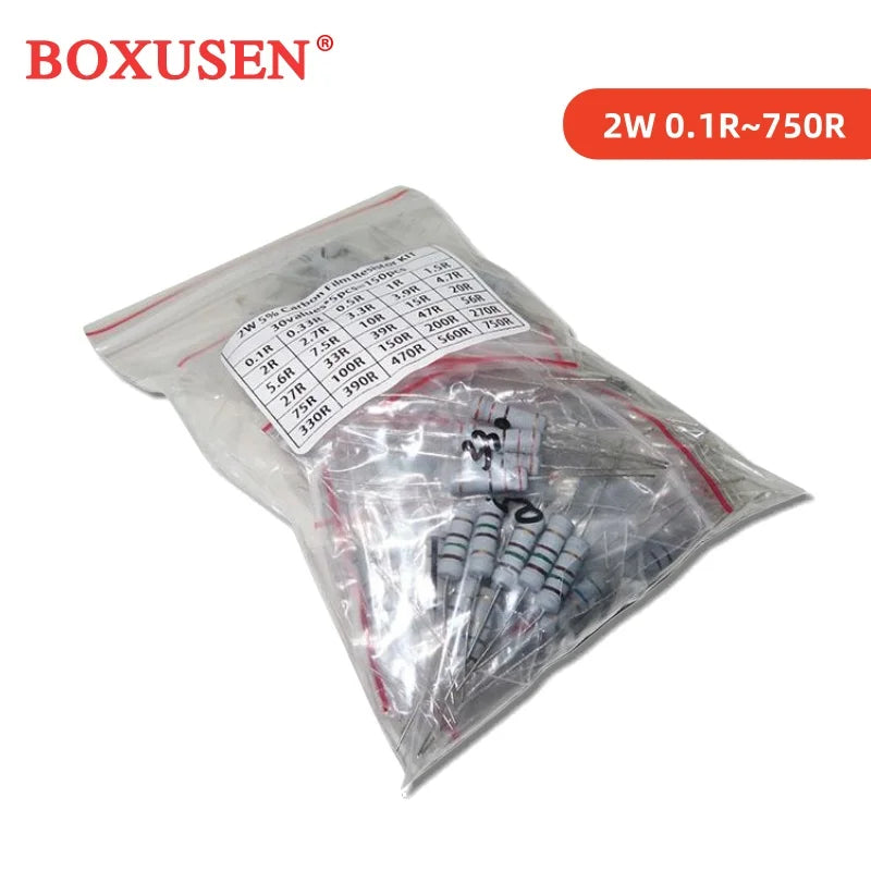 300PCS 150PCS 1W 2W 3W 5W 5% Resistor Kit 30values X 10PCS Carbon Film Resistance 0.1-750 ohm Set 1k-820K 30values X 5PCS