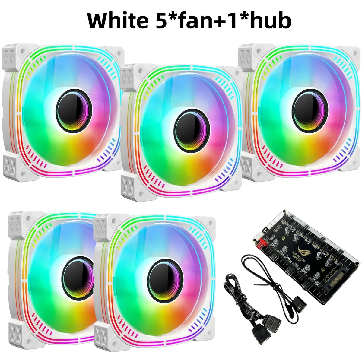 This ARGB Cooling Fan Kit Includes Five 120mm Cooling Fans and a PWM ARGB 2-in-1 Hub, Suitable for Computer Cases (Forward Fan)