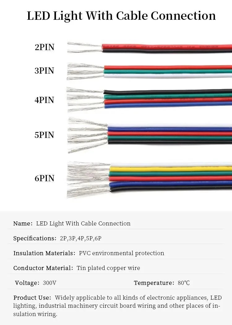 1~50m LED Cable Electrical Wire 2/3/4/5/6pin LED Extension Cables For RGB RGBW RGBWW SMD WS2812B LED Strip Light JST Connector