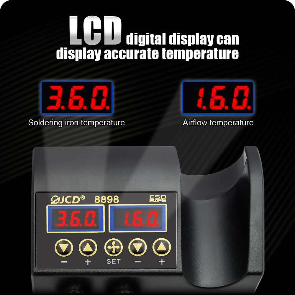 JCD 8898 Soldering Station 2 In 1 Soldering Iron Hot Air Rework Welding Station with Sleep Mode For BGA PCB IC SMD Repair Tools
