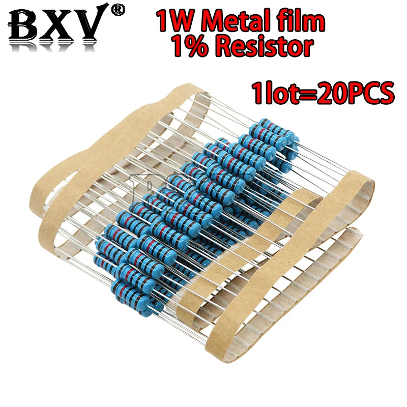20PCS 1W Metal Film Resistor 1% 1R ~ 1M 2R 10R 22R 47R 100R 330R 1K 4.7K 10K 22K 47K 100K 330K  470K 1 2 10 22 47 100 330 Ohm