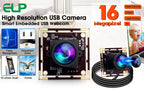 ELP 16MP USB Camera Module Wide Angle PC Webcam with Micro Distortion Lens IMX298 Industrial Lightburn Camera for Raspberry Pi
