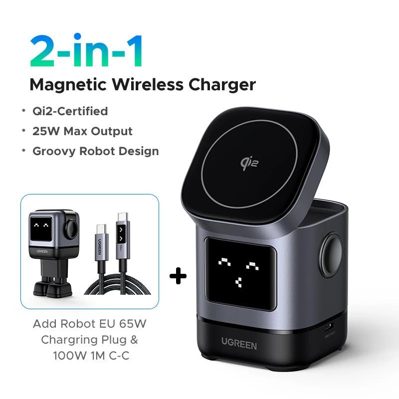 UGREEN UNO Qi2 15W Magnetic Wireless Charger Charging Stand With Cable  For iPhone 16 17 Pro Max For MagSafe Fast Charger