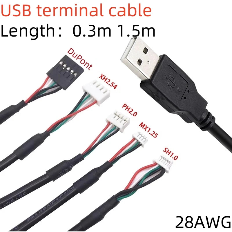 1PCS USB Terminal Cable Data Cable 1.25/PH2.0/XH2.54-4P DuPont Adapter Extension Cable 28AWG