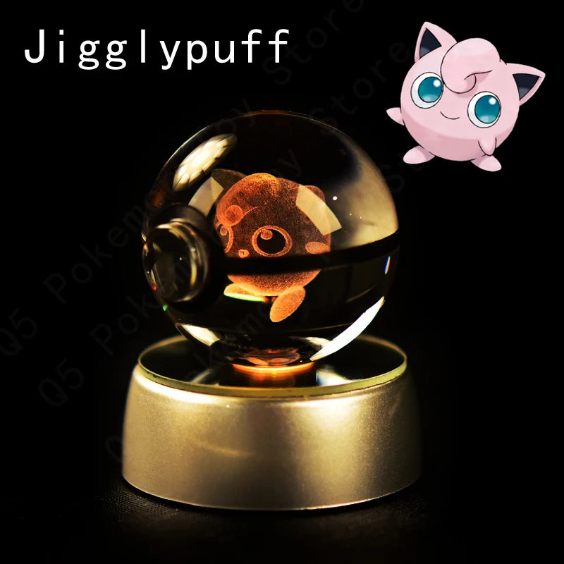 Pokemon Crystal Ball 3D Mewtwo Pikachu Gengar Pokeball 3D Night Light Lamp Glass Statue Pokemon Crystal Ball Birthday Gift