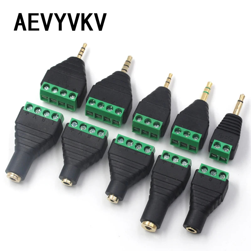 1-10PCS 3.5mm 2.5mm 2/3/4 Pole Male Plug / Female Socket To Screw Terminal Connector Mono/Stereo 1/8 Inch Headphone Audio Jack