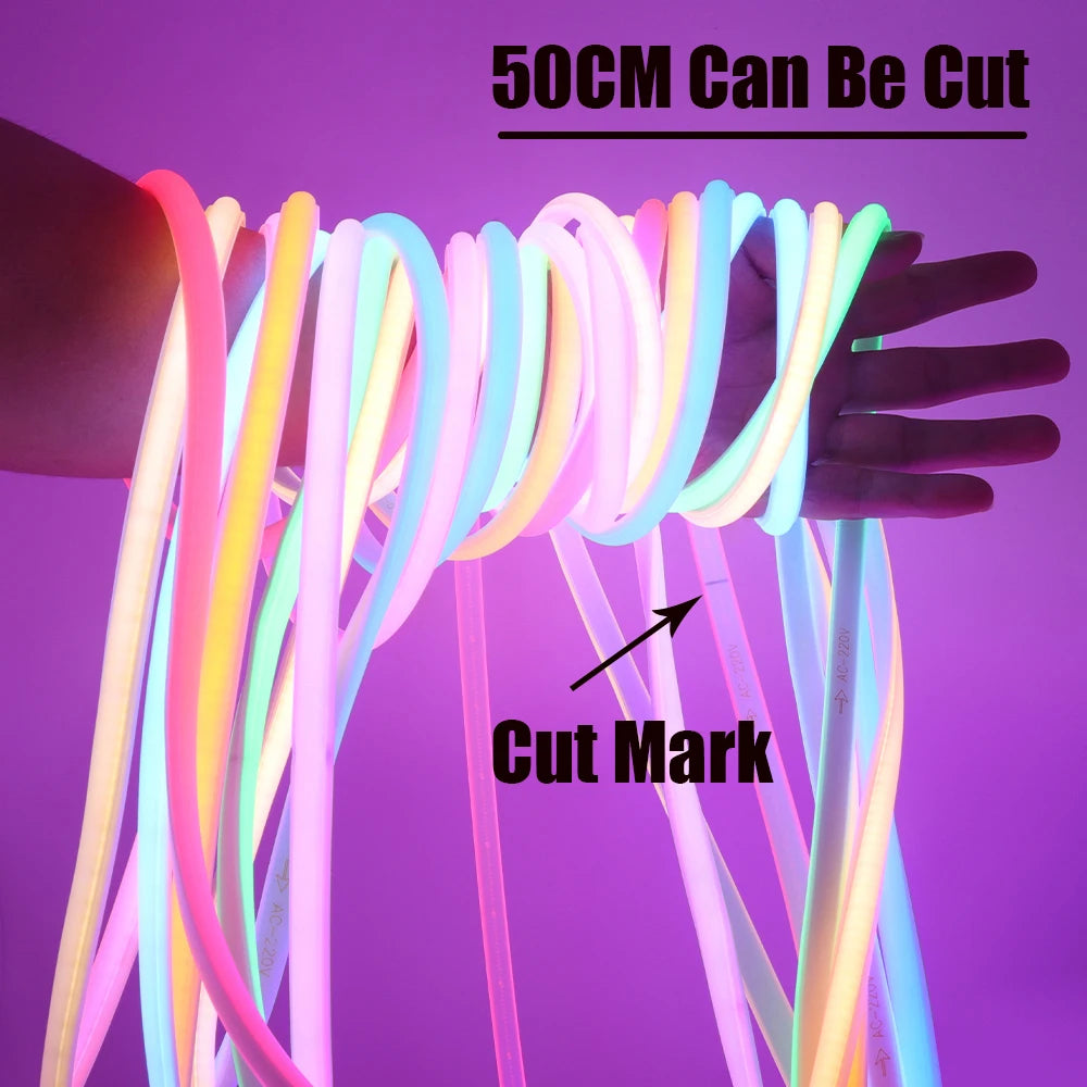 220V COB Strip White /Red /Ice Blue /Pink /Yellow /Purple Waterproof Home Decor Outdoor Lamp Flexible LED Neon Ribbon Light