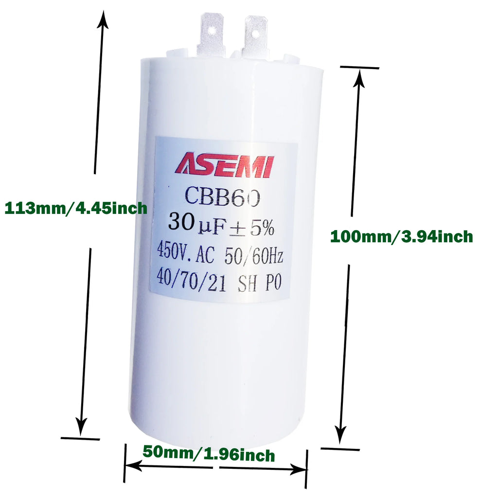 100UF CBB60 450V Washing Motor Start Capacitor Water Pump 3.5uF 7uF 10uF 25uF 40uF