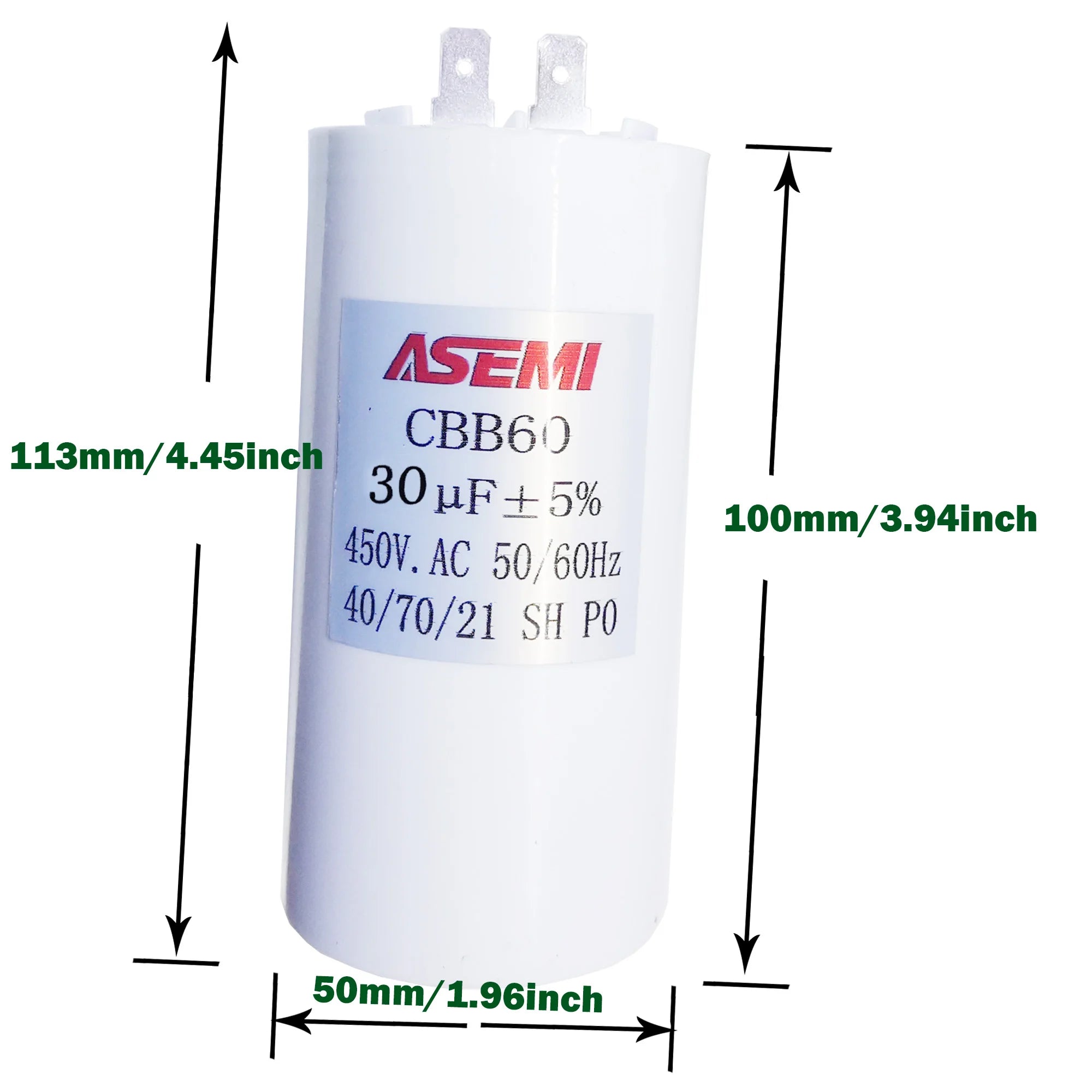 100UF CBB60 450V Washing Motor Start Capacitor Water Pump 3.5uF 7uF 10uF 25uF 40uF