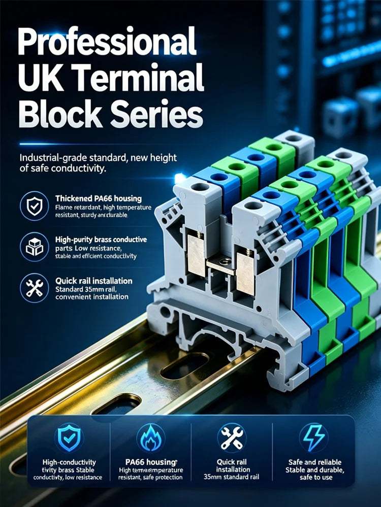 UK 2.5 Terminal Block UK2.5B Screw Connection Connect Strip 2.5B/3N/5N/6N/10N  2.5mm² Cable Electrical Din Rail Wire Connector