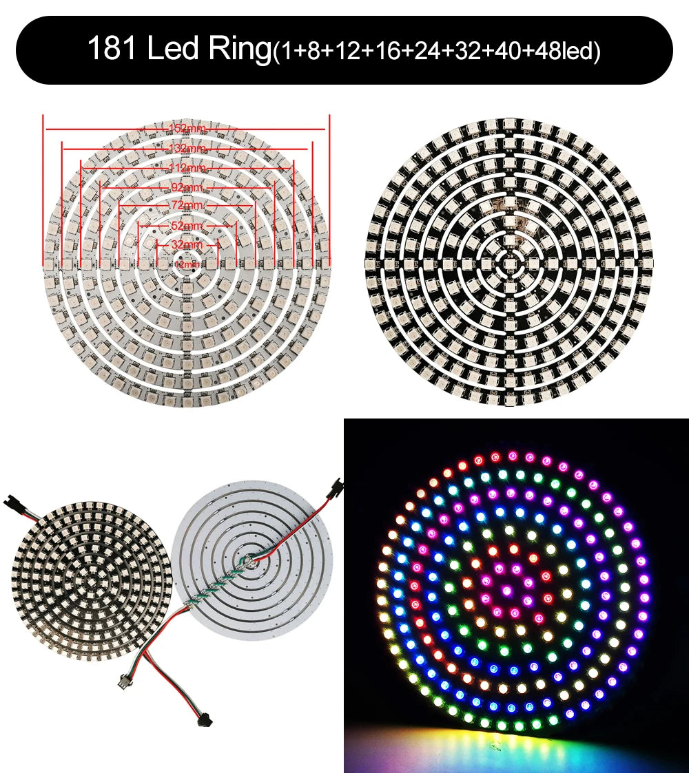 DC5V WS2812B DIY LED Ring 8 to 241 Pixels 5050 RGB Individually Addressable WS2812 Round Modules With 17Keys Music RF Controller