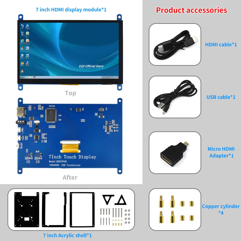 7 inch 1024*600 TNT Capacitive Touch Panel TFT LCD Module Screen Display for Raspberry Pi 3 B+/4b