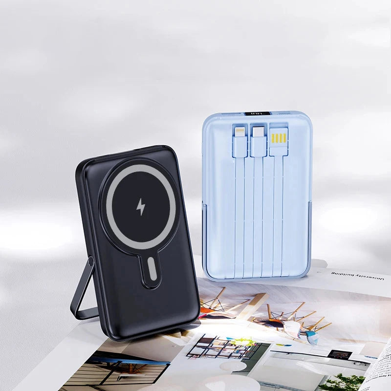 10000mAh Wireless Magnetic Power Bank Portable 22.5W Fast Charging For All Smartphones Mobile Power with Back Clip and Bracket Desktop Charger