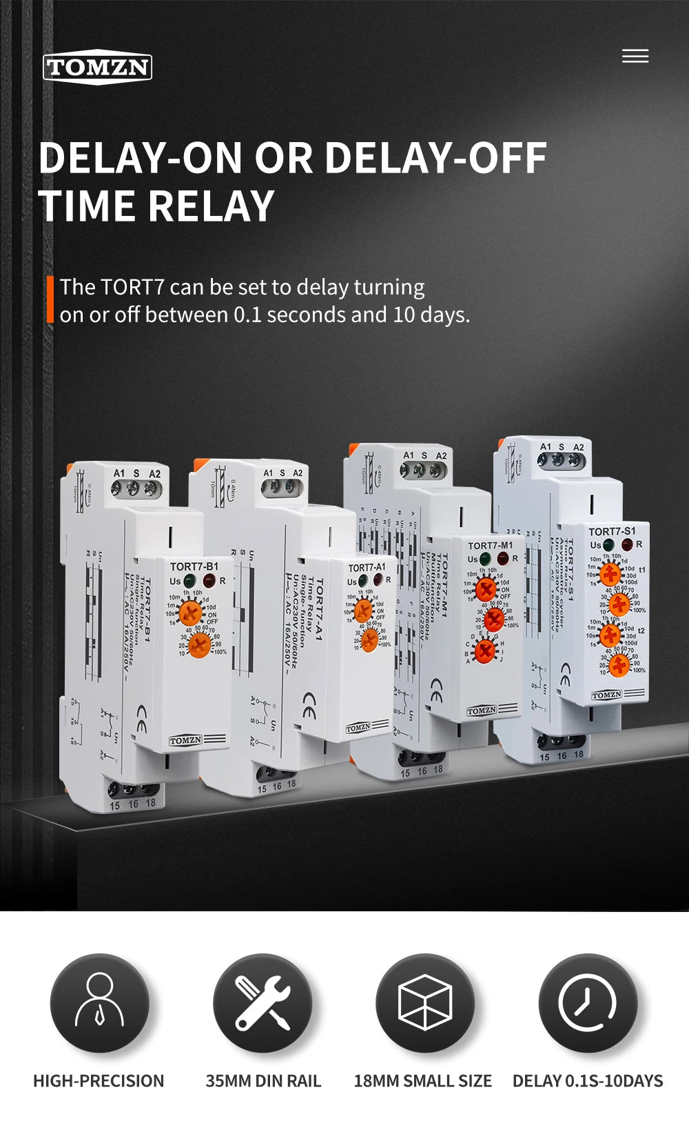 TORT7 Series Delay-ON Delay-OFF 10in1 Asymmetric Cycler Time Relay Multi-function Timer Switch 0.1S-10D Pulse Generator Interval