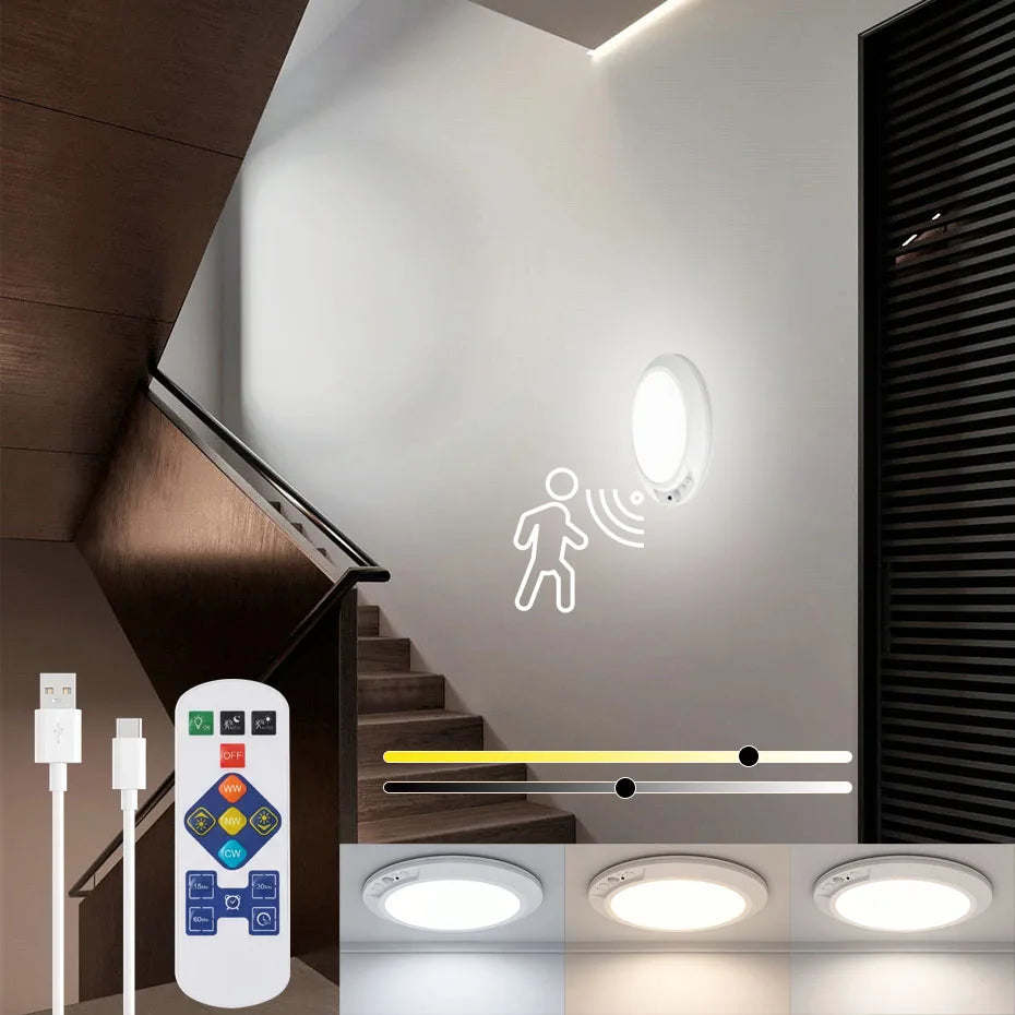 Magnetic Wireless Motion Sensor Ceiling Light USB Rechargeable 4000mAh Dimmable 3000K-6000K Remote Wall Lamp for Indoor