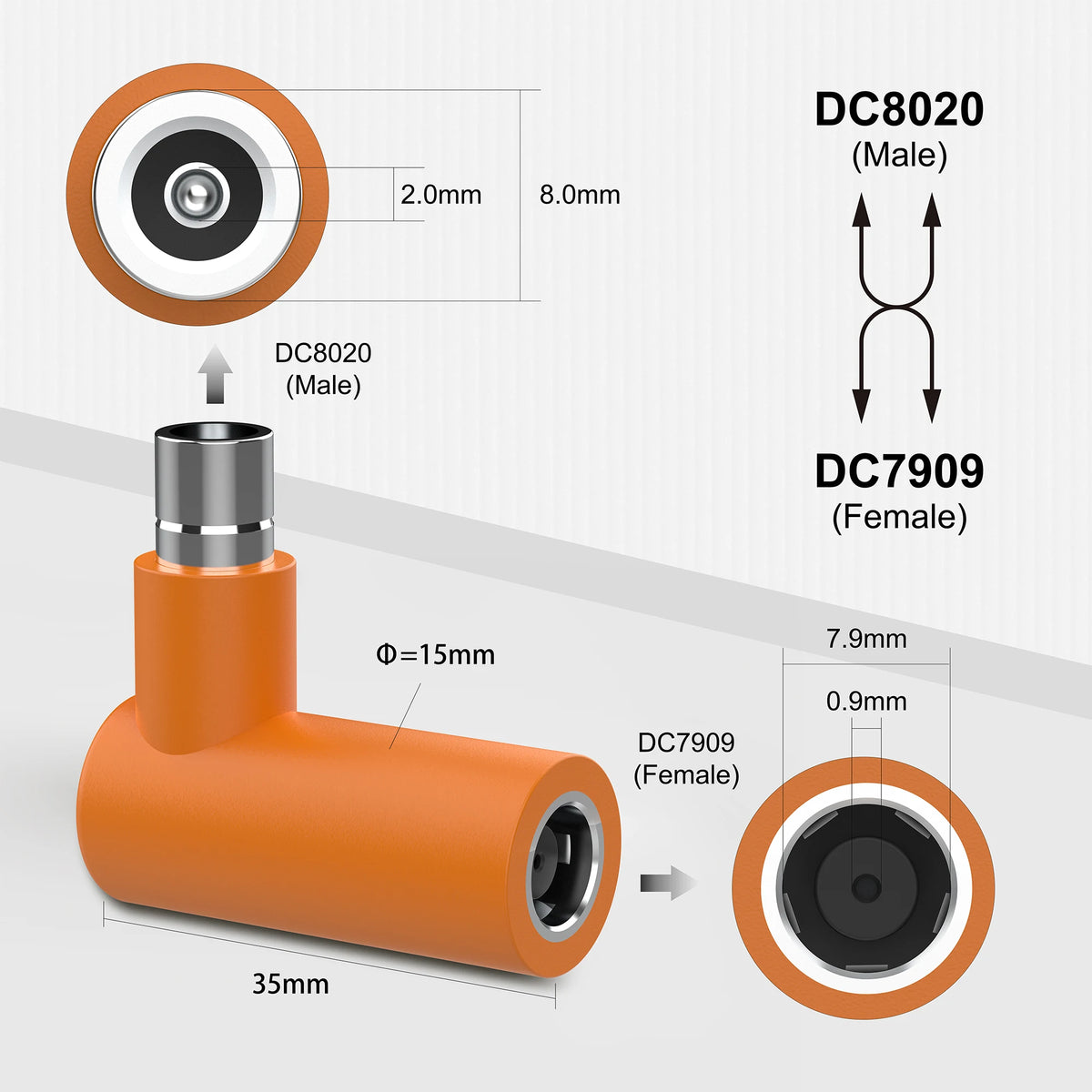 DC 7909 Female to DC 8020 Male Adapter, 90 Degree Right Angle Solar Panel Connector Adaptor Compatible