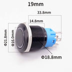 16/19/22mm Black Push Button Switch Waterproof Illuminated Metal Momentary Latching Fixed On Off Power Switch Backlit LED 3V 12V