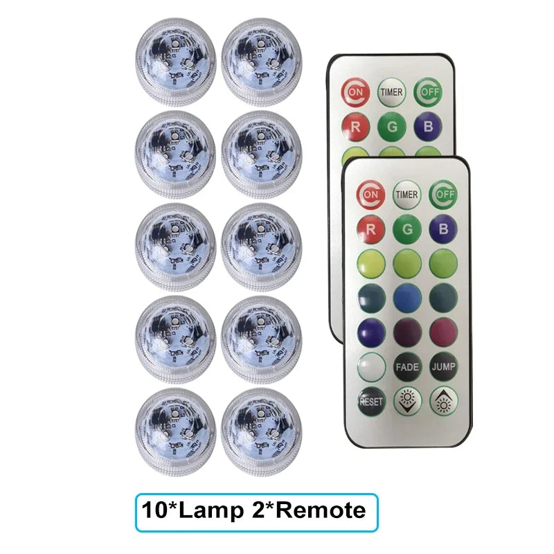 RGB Submersible Lights Remote Control Underwater Led Light Battery Operated Night Lamp For Halloween Vase Wedding Party Decor