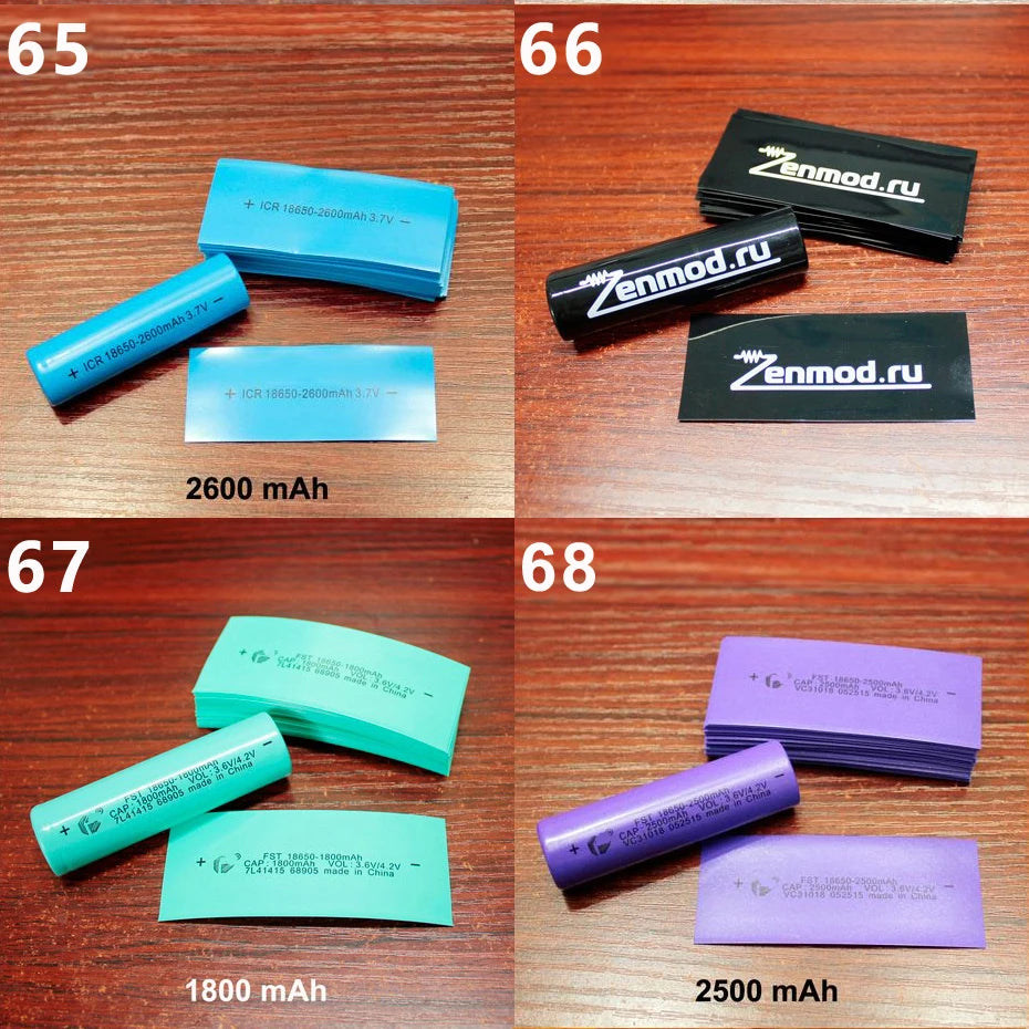 100pcs/lot 18650 Lithium Battery Heat Shrinkable Film PVC Heat Shrinkable Skin Battery Packaging Skin Insulation Sleeve