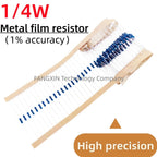 100PCS,Metal Film Resistor 1/4W 1% 100K 220R 1K 1.5K 2.2K 4.7K 10K 22K 47K 100R 100 220 1K5 2K2 4K7-22M Ohm Resistance 1R~22M