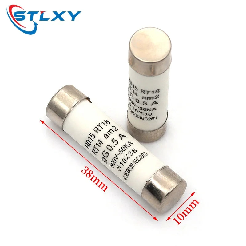 5Pcs 10*38 Fast blow Ceramic Fuse 10x38mm Fuse 500V 0.5A 1A 2A 4A 5A 6A 8A 10A 16A 20A 32A RO15 RT18 RT14