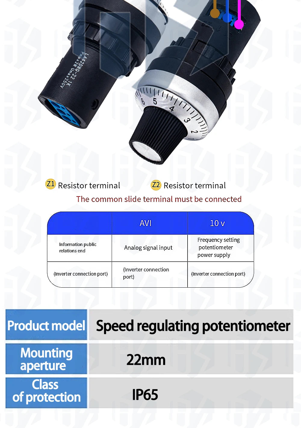 ‌LA42DWQ-22 Industrial Rotary Potentiometer - 1K-500K Ohm Precision Variable Resistor with 22mm Panel Mount for VFD Speed Contro