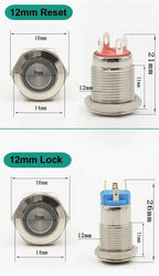 5pcs 12/16/19/22mm Metal Push Button Switch Power Waterproof IP65 Flat Circular Round LED Light Self-lock Reset 6V 12V 24V 220V