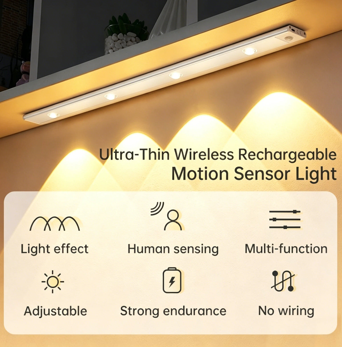 LED Cabinet Light USB Rechargeable Motion Sensor Dimmable LED Night Lamp For Kitchen Wardrobe Closet Home Lighting 20/30/40/50CM