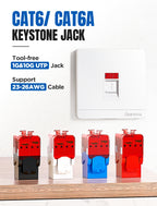 AMPCOM CAT6A CAT6 Tool Less Keystone Jack,  RJ45 UTP Keystone Module Adapter No Punch-Down Tool Couplers Modular Connector