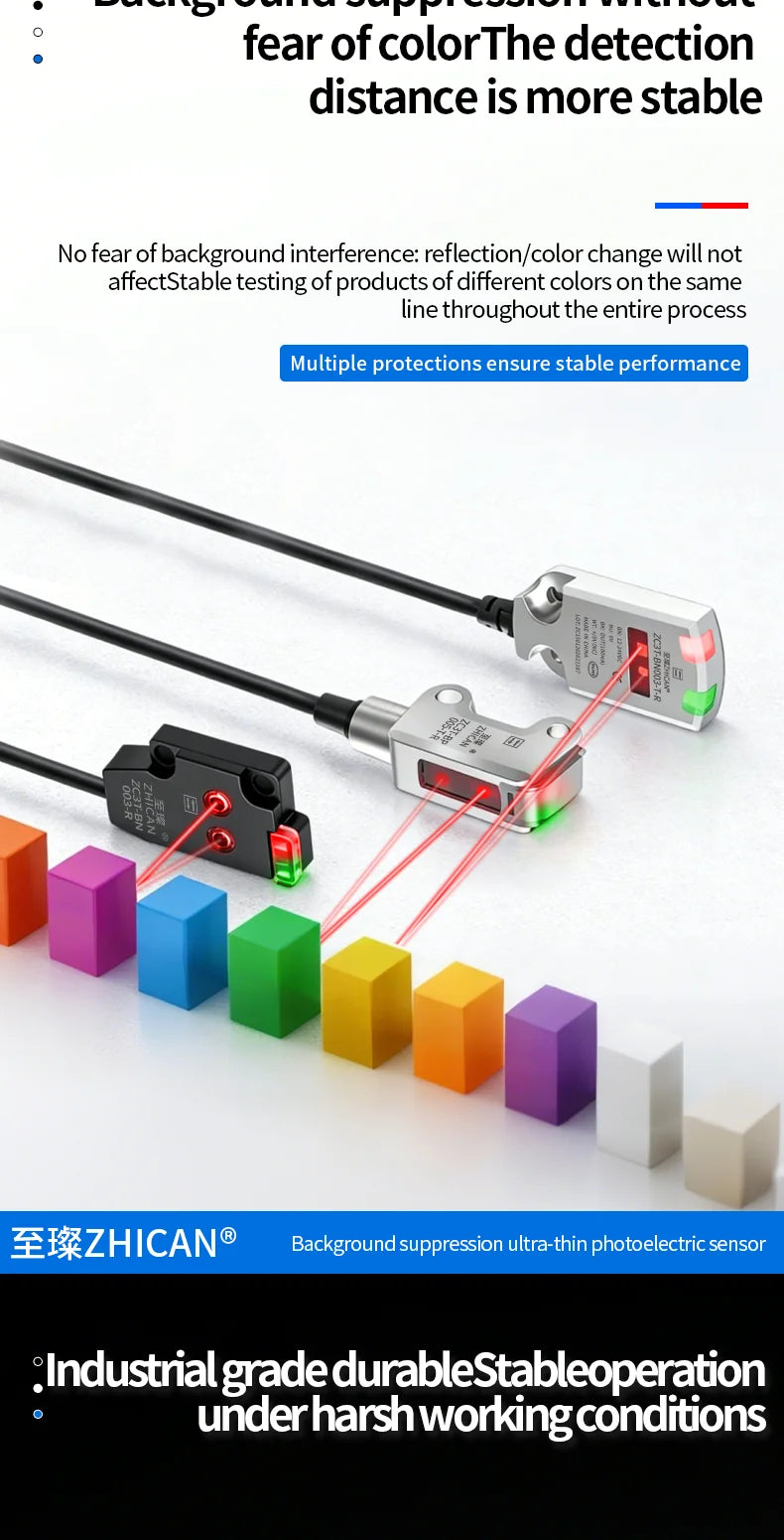 ZHICAN ZC3T Miniature Flat Photoelectric Sensor Front Side View Through Beam Diffuse Reflective
