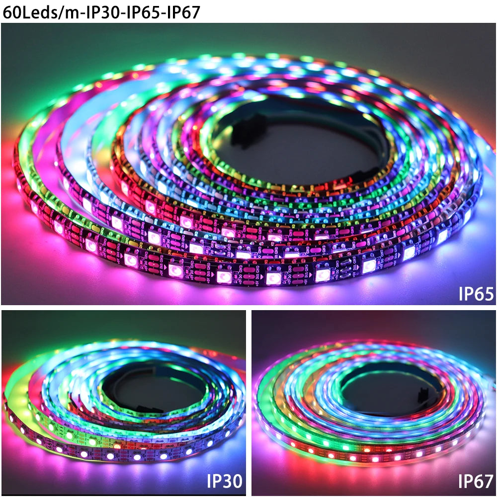 WS2811 WS2812B WS2813 WS2815 30/60/144Pixels/Leds/m 5050 RGBIC Smart LED Strip WS2812 Individually Addressable IC Light DC5V/12V