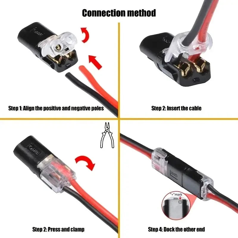 20/40/60 Pack H2 2-Pin Plug-In Wire Connector, Nylon Insulated Copper Quick Connection Terminal Block, Suitable for Low Voltag
