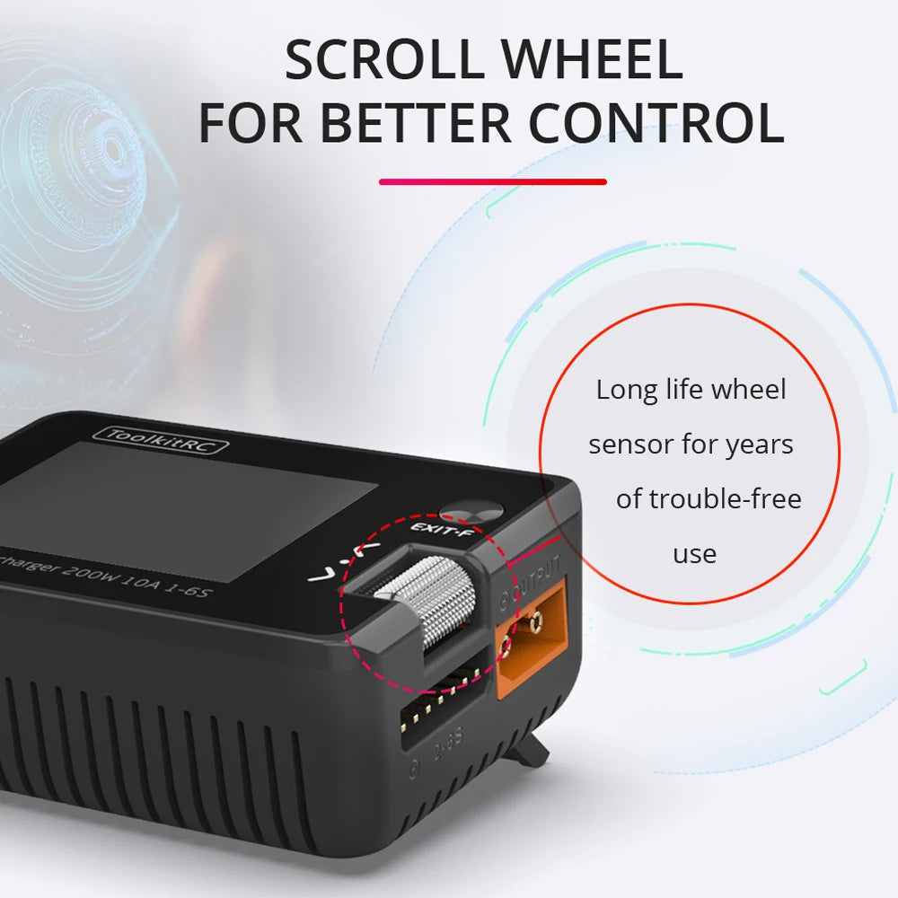 ToolkitRC M7 200W 10A DC Balance Charger Discharger for 1-6S Lipo Battery With Voltage Servo Checker ESC Tester Receiver LCD IPS