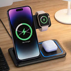 Fast Wireless Charger Charging Station 3-in-1 with Foldable Stand for Samsung iPhone 17 16 15 18 14 13 12 Apple Watch 9 8 7 Airpods, Professional for Xiaomi Huawei Type C Data Cable