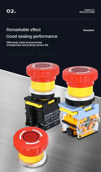 30mm Emergency Stop Button Switch with Light Mushroom Emergency Stop Power Switch Control Electrical Starter Switch 220V 10A NC